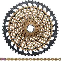 Pack Cassette Sram XX1 Eagle XG-1299 10-52 Dientes 12V Oro + Cadena SRAM PC XX1 Eagle 12 Velocidades 126 Eslabones Oro