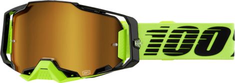 100% Armega Mask in Neon Yellow with Gold Mirror Lenses