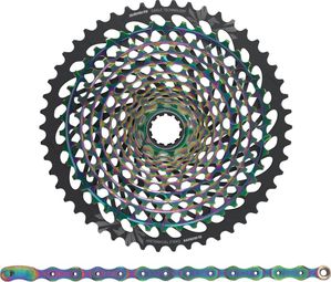 Pack Sram XX1 Eagle XG-1299 Cassette 10-50 Teeth 12V Rainbow + Sram XX1 Eagle PC1290 126 Links Rainbow Chain