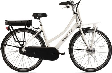 Vélo de ville Pedelec Dame Hollandia Carry On 28  Vélo Electrique Blanc 250 Watt Li-Ion 36V/13 Ah 3 Vitesses