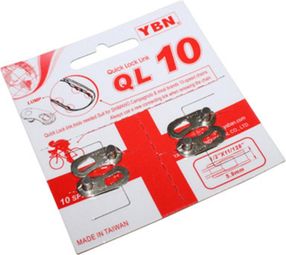 CONECTOR CADENA BICICLETA 10V. YBN PLATA (QUICK ATTACH) COMPATIBLE SHIMANO - CAMPAGNOLO (BLISTER DE 2 PIEZAS)