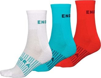 3 Paires de Chaussettes ENDURA Femme CoolMaxr Race Blanc Bleu Rouge