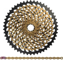 Pack Sram XX1 Eagle XG-1299 Kassette 10-50 Zähne 12V Gold + Sram PC XX1 Eagle 12 Speed Chain 126 Gold Links