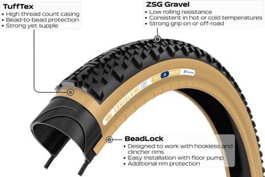 Pneu Gravel Panaracer GravelKing X1 700 mm Tubeless Ready Souple ZSG Gravel Compound BeadLock TuffTex Noir Flancs Beiges — vue 4