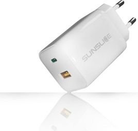 Sunslice Emperion 65W Pro Chargeur GaN USB-C PD 65W + USB-A 27W Blanc