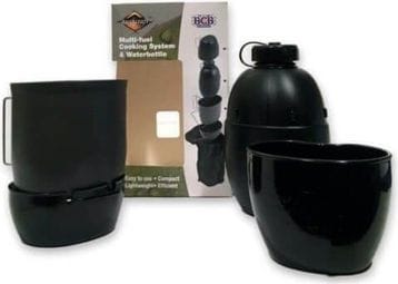 Système de cuisson Bushcraft avec bouteille d'eau Multi-carburant-Noir