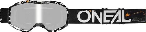 O'Neal B-10 Attack Kinderbrille Schwarz/Weiß Visier Silber verspiegelt