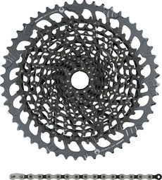 Pack Sram GX Eagle XG-1275 Eagle Cassette 10-52 Denti 12V + Sram GX Eagle 12 Velocità Catena 126 Maglie Nero Argento