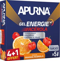 Envase de 5 Geles Energéticos Apurna Paso Difícil Acerola Naranja 5x35g
