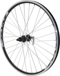 ROUE VTT 26  COMBO ARRIERE NOIR DOUBLE PAROI OEILLET MOYEU SHIMANO ACERA DISC CENTERLOCK POUR SHIMANO-SRAM 10-9V. NOIR RAYON ARGENT BLOCAGE (UTILISATION V-BRAKE OU DISC)