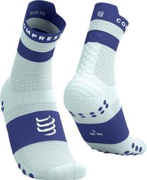 Chaussettes Compressport Pro Racing V4.0 Run High Blanc/Bleu