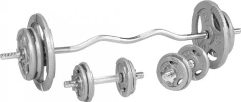 Set d'haltères avec disques à poignées en fonte + barre Curl 68 kg