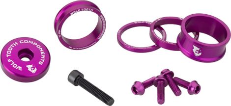 Wolf Tooth Anodized Color Kit (Headset Spacers, Stem Cap, Water Bottle Cage Bolts) Purple