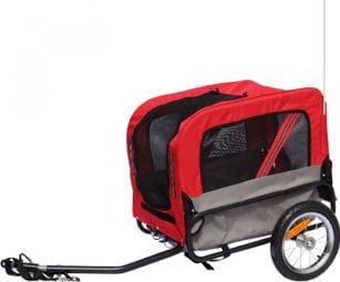 Remorque velo utilitaire maxi 40kg colori rouge avec roues 12  fixation axe de roue arriere - pour transport chien-bagage - 2 ouvertures (avant+arrière) + bras supplementaire