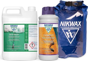 Lessive Tech Wash 5L et imperméabilisant Nikwax TX.Direct 1L + Extra Dry Bag 10L