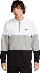 Nike Club+ Fleece White Black Long Sleeve Polo