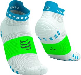 Compressport Pro Racing V4.0 Run Low sokken Wit/Blauw/Groen