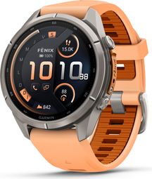 Montre GPS Garmin Fénix 9 Pro AMOLED/InReach -  43 mm Sapphire Titanium avec Bracelet Corail/Ocre