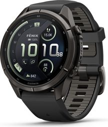 Montre GPS Garmin Fénix 9 Pro AMOLED/InReach - 43 mm Sapphire Titanium Carbon Gray DLC avec Bracelet Noir/Gris