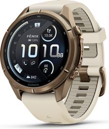Montre GPS Garmin Fénix 9 Pro AMOLED/InReach - 43 mm Sapphire Titanium Gold avec Bracelet Beige/Gris