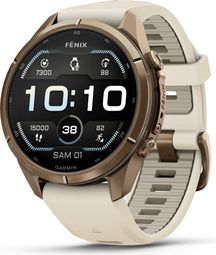 Montre GPS Garmin Fénix 9 Pro AMOLED - 43 mm Sapphire Titane Gold avec Bracelet en Silicone Beige/Gris