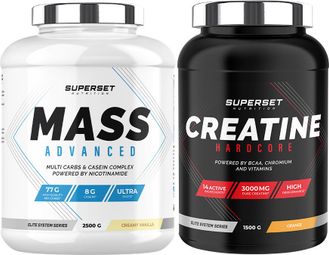 Programme Prise de Masse Avancé - Mass Advanced 2 5kg Vanille Crémeuse - Créatine Hardcore 1 5 kg Orange