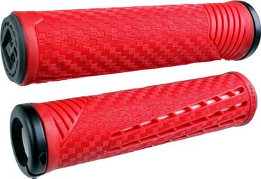 Pair of Odi CF V2 Grips.1 Lock On Red / White