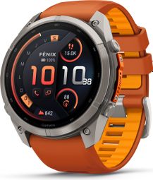 Montre GPS Garmin Fénix 9 Pro AMOLED/InReach - 51mm Sapphire Titanium avec Bracelet en Silicone Ocre/Orange