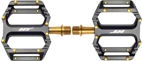 Paar flache Pedale HT Components AR09T Schwarz/Gold