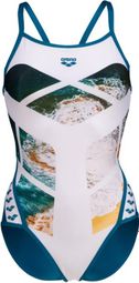 Maillot de Bain Arena Femme Planet Swimsuit Super Fly Blanc/Bleu
