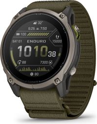 Montre GPS Garmin Enduro 4 - 51 mm Titane Sapphire Solar Silver avec Bracelet en Nylon ComfortFit Vert