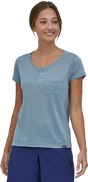 Patagonia Women's Technical T-Shirt Cap Cool Trail Bike Henley Light Blue