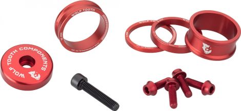 Wolf Tooth Anodized Color Kit (Headset Spacers, Stem Cap, Water Bottle Cage Bolts) Red