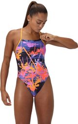 Maillot de bain Speedo Club Training Lattice Tie Back imprimé Bleu marine/Orange Femme