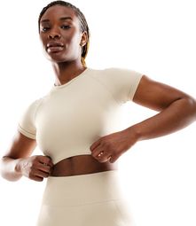 T-shirt crop top sport manches courtes sans couture femme Fitness Steam Beige