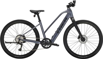 Trek Dual Sport+ 2 Stagger LT elektrische fitnessfiets met Shimano Acera 8-versnellingen, 250 Wh accu en 27,5'' wielen, grijs, 2025 - Showmodel