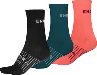 Endura Femme CoolMax Race 3-P Sock II Noir / Orange / Vert 