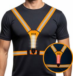 R2B Gilet de course rechargeable - Feux de course à l'avant et à l'arrière - Réfléchissant - Orange