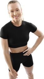 T-shirt crop top sport manches courtes sans couture femme Fitness Attitude Noir