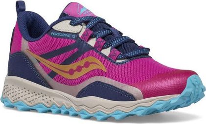 Saucony Peregrine 12 Shield Roze Blauw Trailschoenen voor kinderen