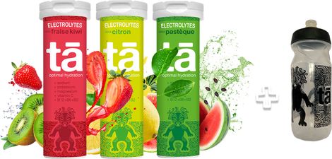 Bottiglia TA ENERGY Hydration Pack + 3 tubi elettrolitici Fragola-Kiwi / Limone / Anguria