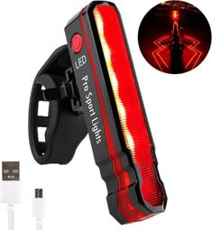 Feu de vélo rouge - rechargeable par USB - lumière rouge et laser LED