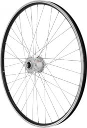 Roue vtc 700x35 avant er10 alu noir double paroi moy Shimano argent dynamo 6 volt-3w (pour eclairage avant et arriere) - compatible v-brake moyeu ecrou