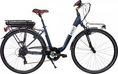 Vélo de Ville Électrique Mixte Bicyklet Claude Shimano Tourney 7V 500 Wh 700 mm Bleu Nuit Mat Marron