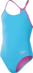 Girls' Solid Lane Line Back Swimsuit Blue / Pink