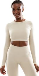 T-shirt crop top sport manches longues sans couture femme Fitness Victory Beige