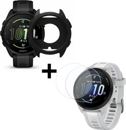 Pack Protection Sportenzia Garmin Forerunner 165 Coque Silicone 2 Films Hydrogel HD Noir