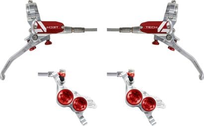 Pair of Hope Tech 4 V4 Aviation Brake Hoses Silver/Red