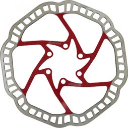 Disque de frein vtt 6 trous Newton brakco compatible Shimano et autres 180mm argent centre rouge + 6 vis