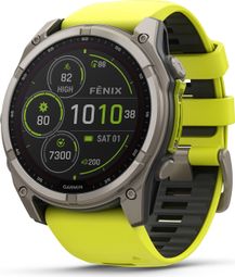 Montre GPS Garmin Fénix 8 Solar - 51 mm Sapphire Titane avec Bracelet en Silicone Jaune Graphite